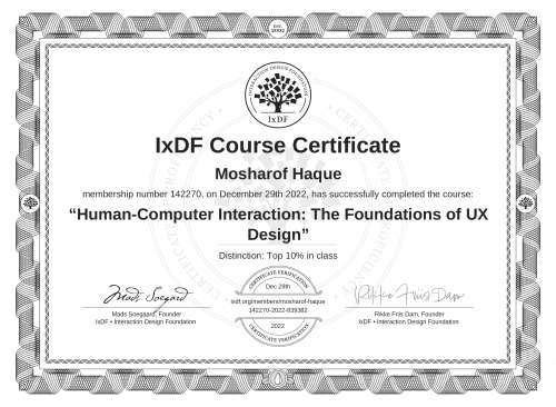Human-Computer Interaction: The Foundations of UX Design certificate
