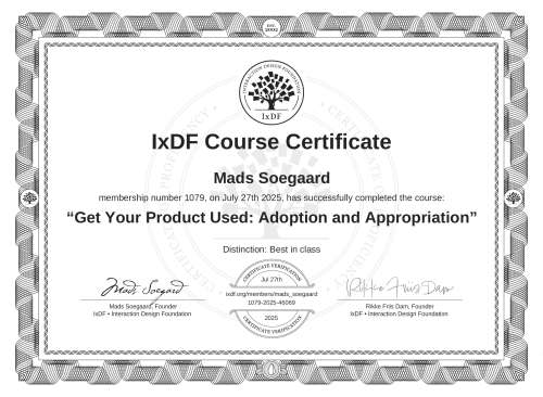 Get Your Product Used: Adoption and Appropriation certificate