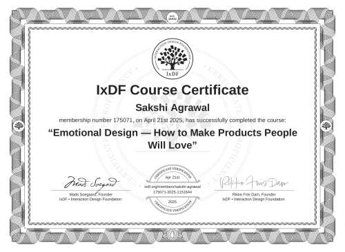Emotional Design — How to Make Products People Will Love certificate