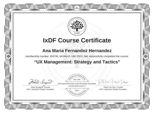 UX Management: Strategy and Tactics certificate