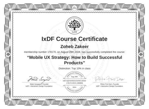 Mobile UX Strategy: How to Build Successful Products certificate