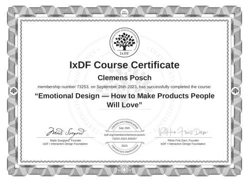 Emotional Design — How to Make Products People Will Love certificate