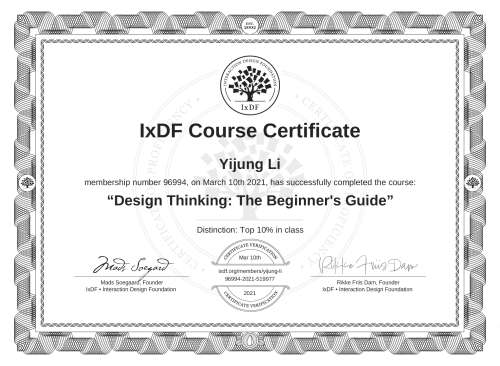 Design Thinking: The Beginner's Guide certificate