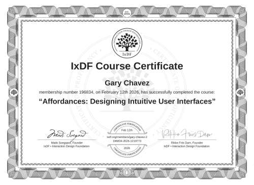 Affordances: Designing Intuitive User Interfaces certificate