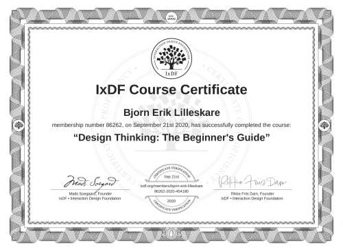 Design Thinking: The Beginner's Guide certificate