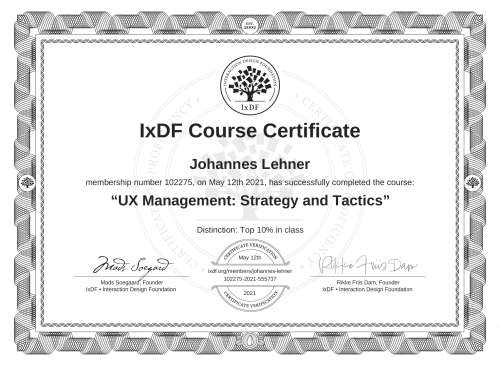 UX Management: Strategy and Tactics certificate
