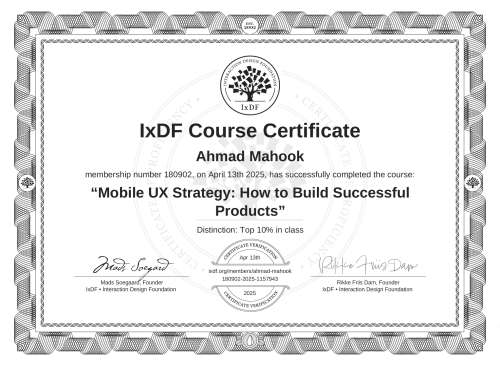 Mobile UX Strategy: How to Build Successful Products certificate