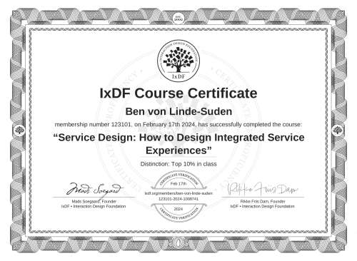 Service Design: How to Design Integrated Service Experiences certificate