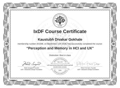 Perception and Memory in HCI and UX certificate