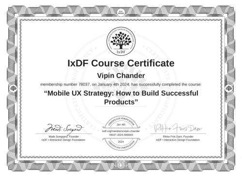 Mobile UX Strategy: How to Build Successful Products certificate