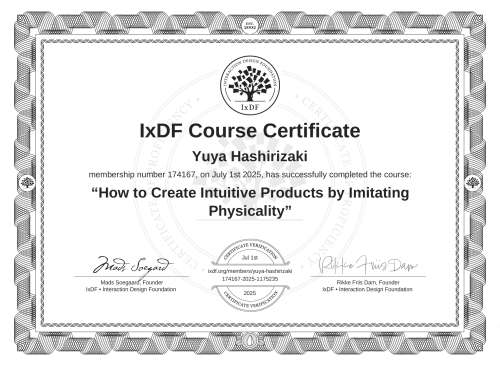 How to Create Intuitive Products by Imitating Physicality certificate