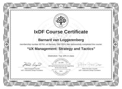 UX Management: Strategy and Tactics certificate