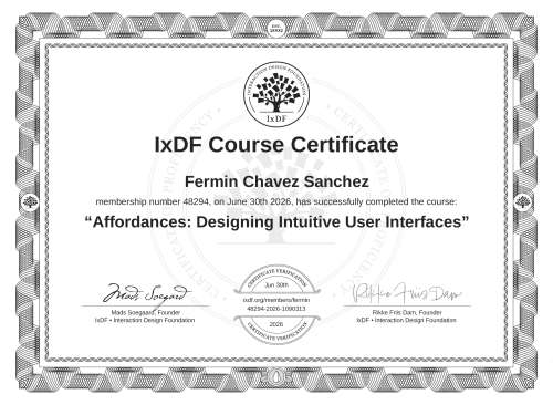 Affordances: Designing Intuitive User Interfaces certificate