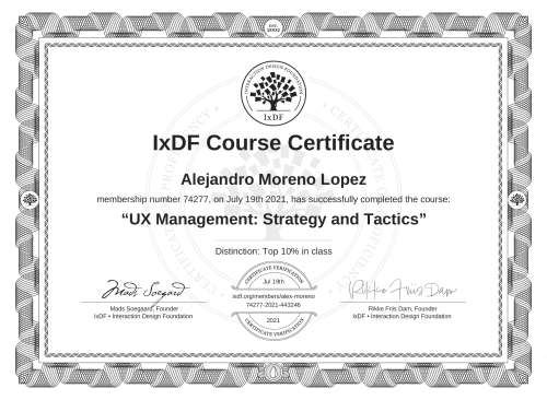 UX Management: Strategy and Tactics certificate