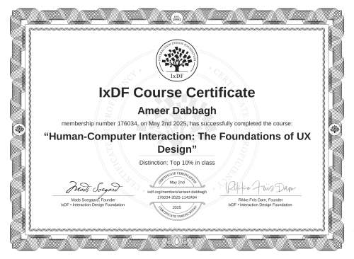 Human-Computer Interaction: The Foundations of UX Design certificate