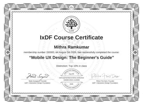 Mobile UX Design: The Beginner's Guide certificate