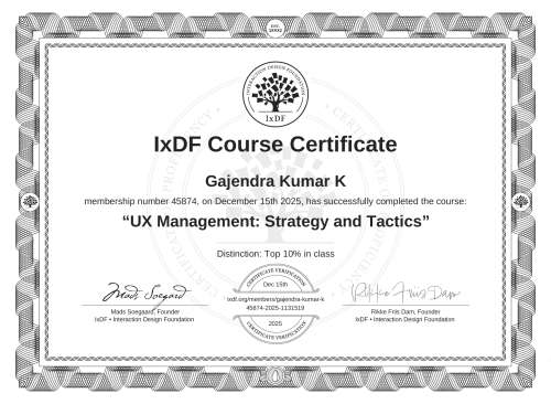 UX Management: Strategy and Tactics certificate