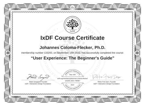 User Experience: The Beginner's Guide certificate