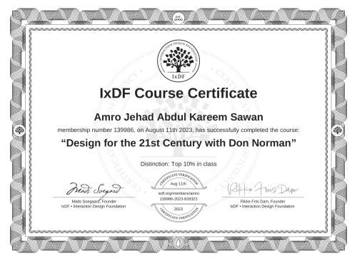 Design for the 21st Century with Don Norman certificate