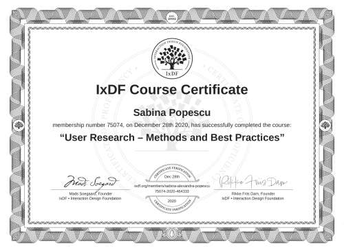 User Research – Methods and Best Practices certificate