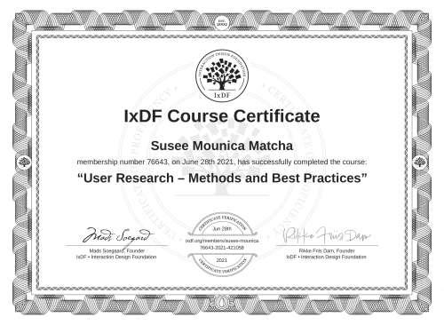 User Research – Methods and Best Practices certificate