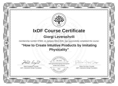How to Create Intuitive Products by Imitating Physicality certificate