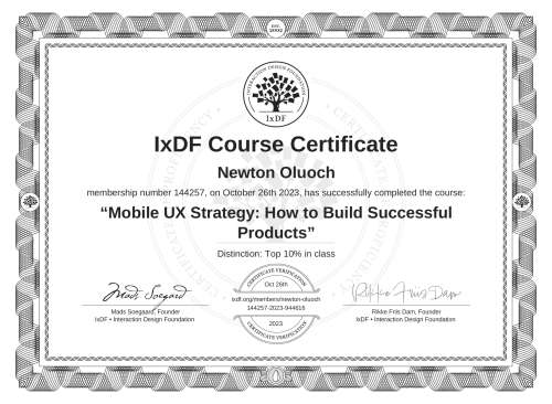 Mobile UX Strategy: How to Build Successful Products certificate