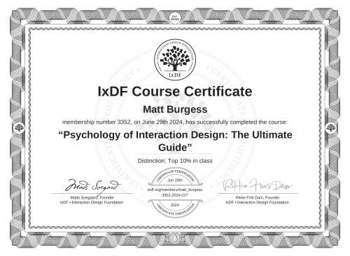 Psychology of Interaction Design: The Ultimate Guide certificate