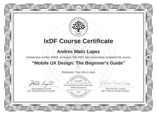 Mobile UX Design: The Beginner's Guide certificate