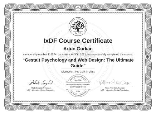 Gestalt Psychology and Web Design: The Ultimate Guide certificate