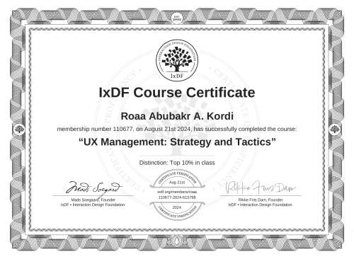 UX Management: Strategy and Tactics certificate