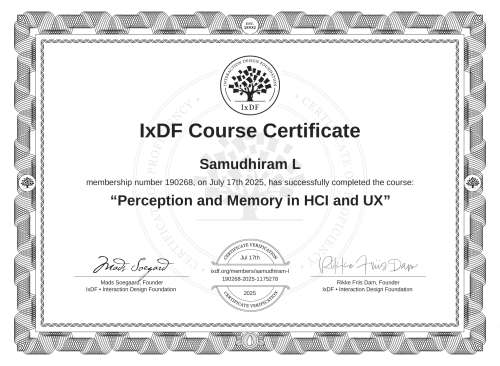 Perception and Memory in HCI and UX certificate