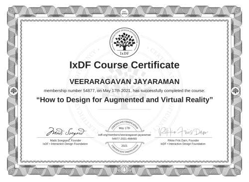 How to Design for Augmented and Virtual Reality certificate