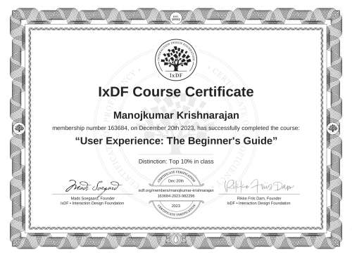 User Experience: The Beginner's Guide certificate