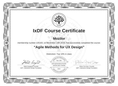 Agile Methods for UX Design certificate