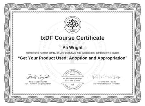 Get Your Product Used: Adoption and Appropriation certificate