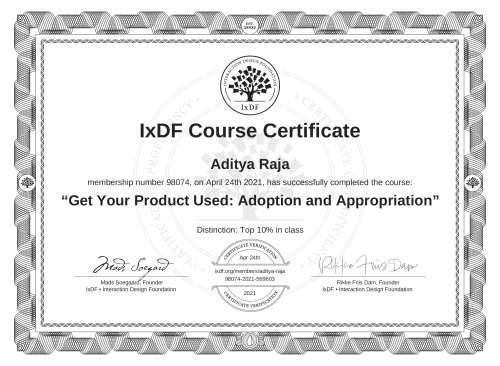 Get Your Product Used: Adoption and Appropriation certificate