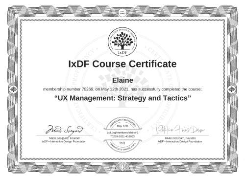 UX Management: Strategy and Tactics certificate