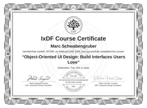 Object-Oriented UI Design: Build Interfaces Users Love certificate