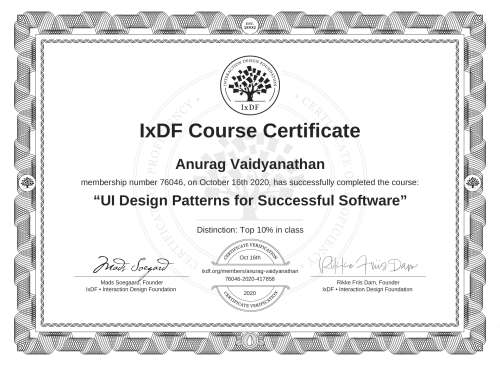 UI Design Patterns for Successful Software certificate