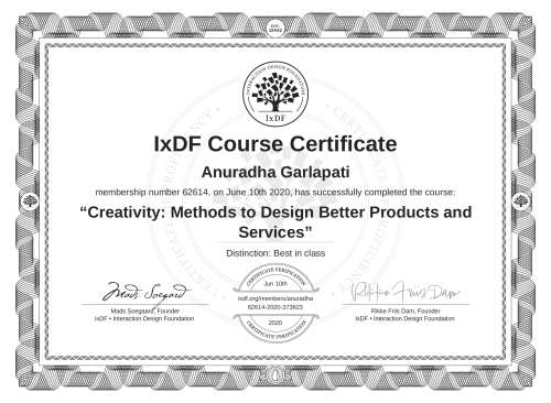 Creativity: Methods to Design Better Products and Services certificate
