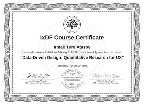 Data-Driven Design: Quantitative Research for UX certificate