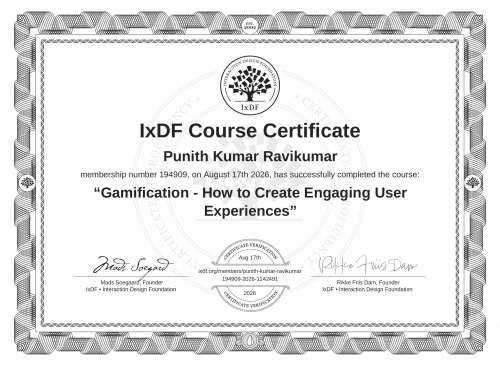Gamification - How to Create Engaging User Experiences certificate