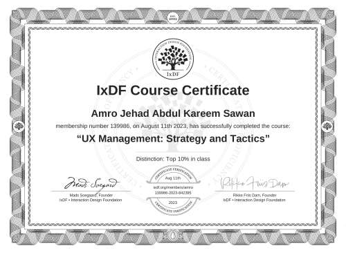 UX Management: Strategy and Tactics certificate