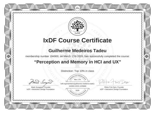 Perception and Memory in HCI and UX certificate