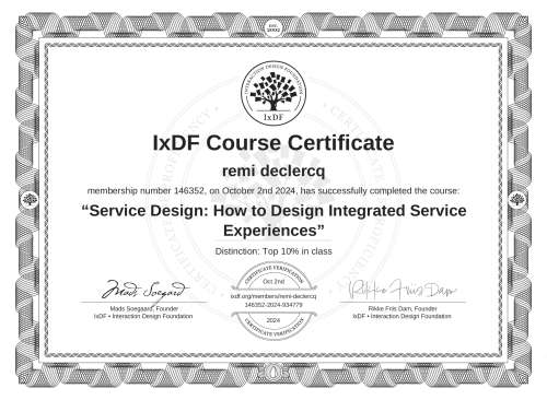 Service Design: How to Design Integrated Service Experiences certificate