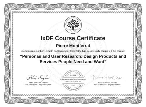 Personas and User Research: Design Products and Services People Need and Want certificate