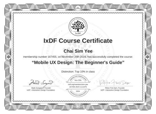 Mobile UX Design: The Beginner's Guide certificate