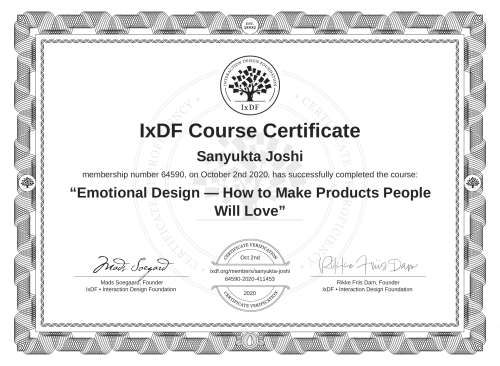 Emotional Design — How to Make Products People Will Love certificate