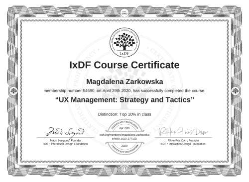 UX Management: Strategy and Tactics certificate